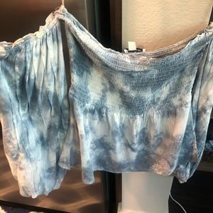 Blue and white tie dye off the shoulder top